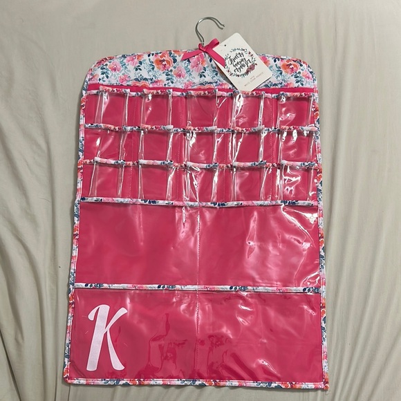 Bright Pink Jewelry Organizer with Clear Display and Floral - Picture 1 of 3